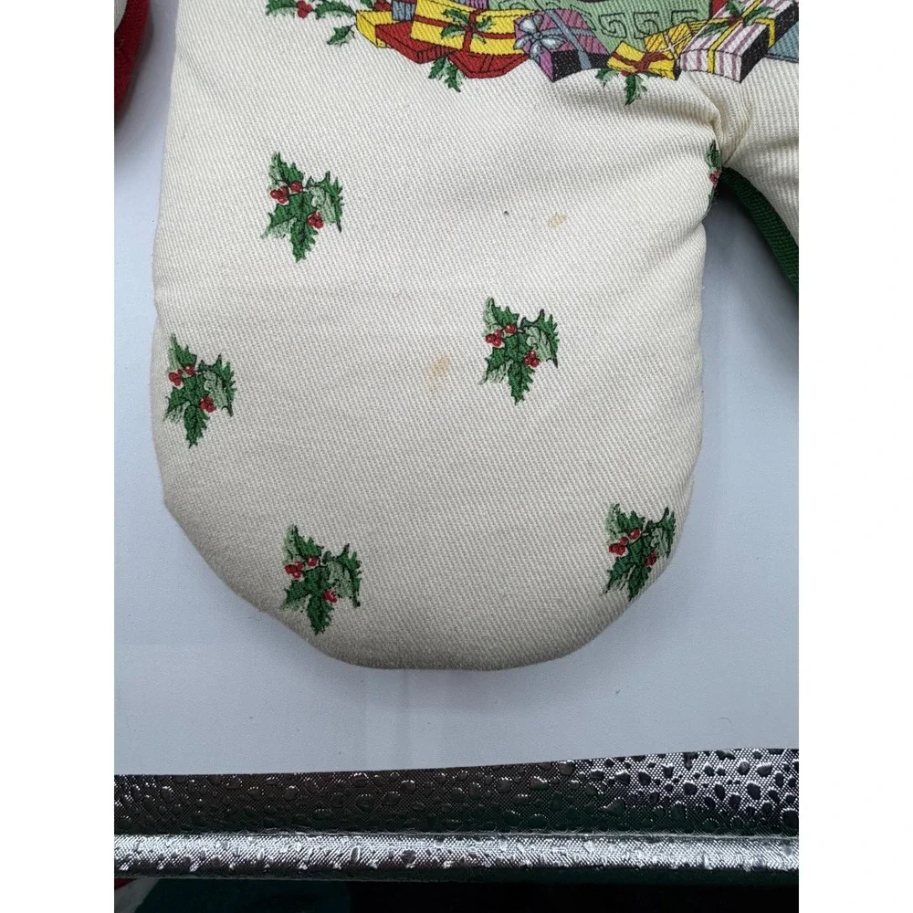 Spode‎ Christmas Tree Oven Mitts Set 2 Vintage 1990s Holiday Quilted Red Green